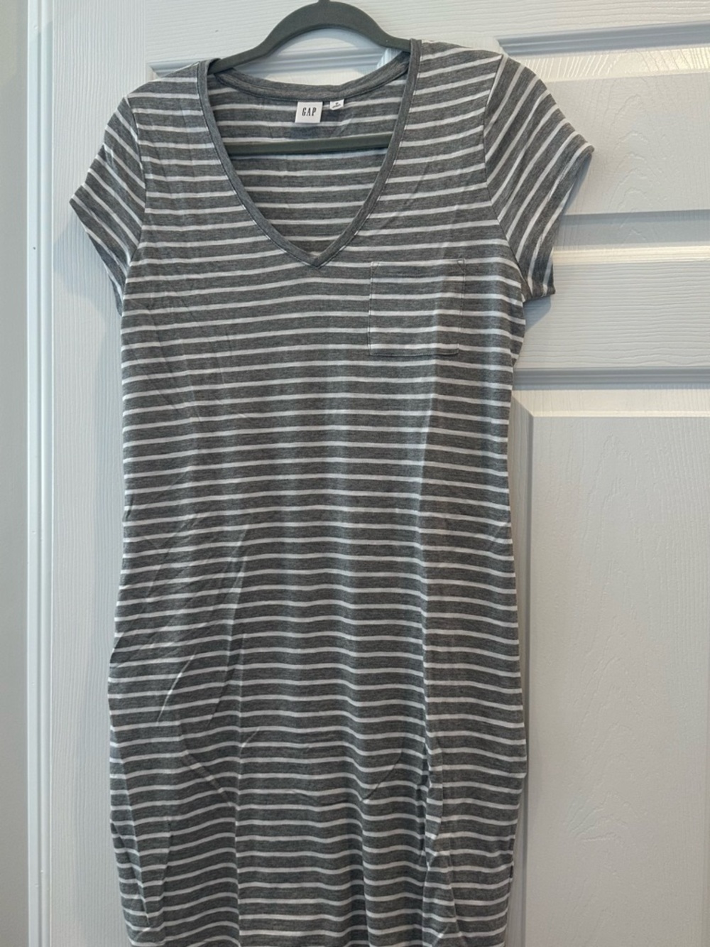 GAP Gray and White Striped V-Neck Tee